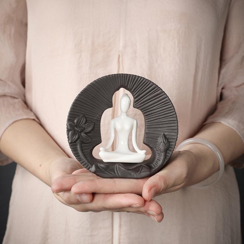 1pc Buddha's Light Shine Type Ceramic Yoga Girl Backflow Incense Burner Use In Office Teahouse Home Decor (Without Incense)