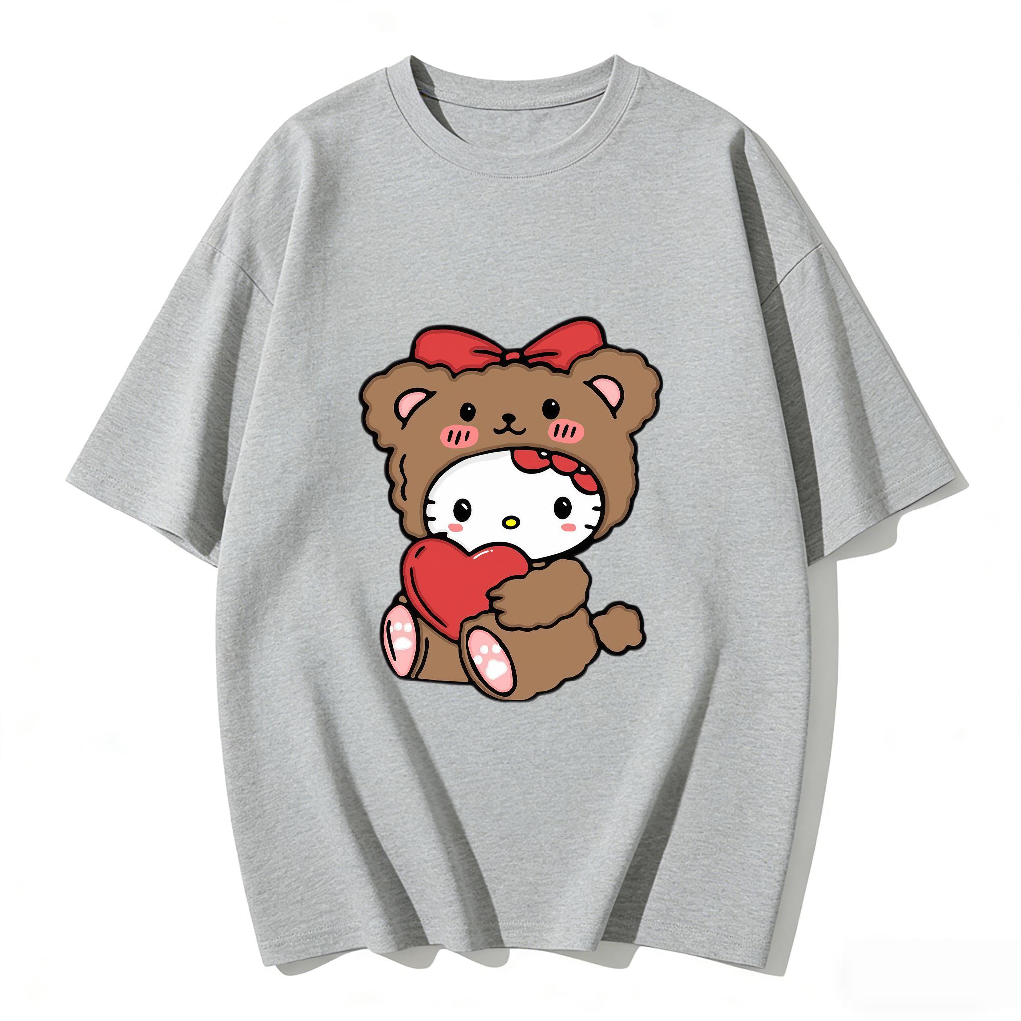 

2026 Summer Hello Kitty Cartoon Printed Short Sleeve Pure Cotton Tshirt Womens Family Matching Outfits Classic Fashion Tee Top S