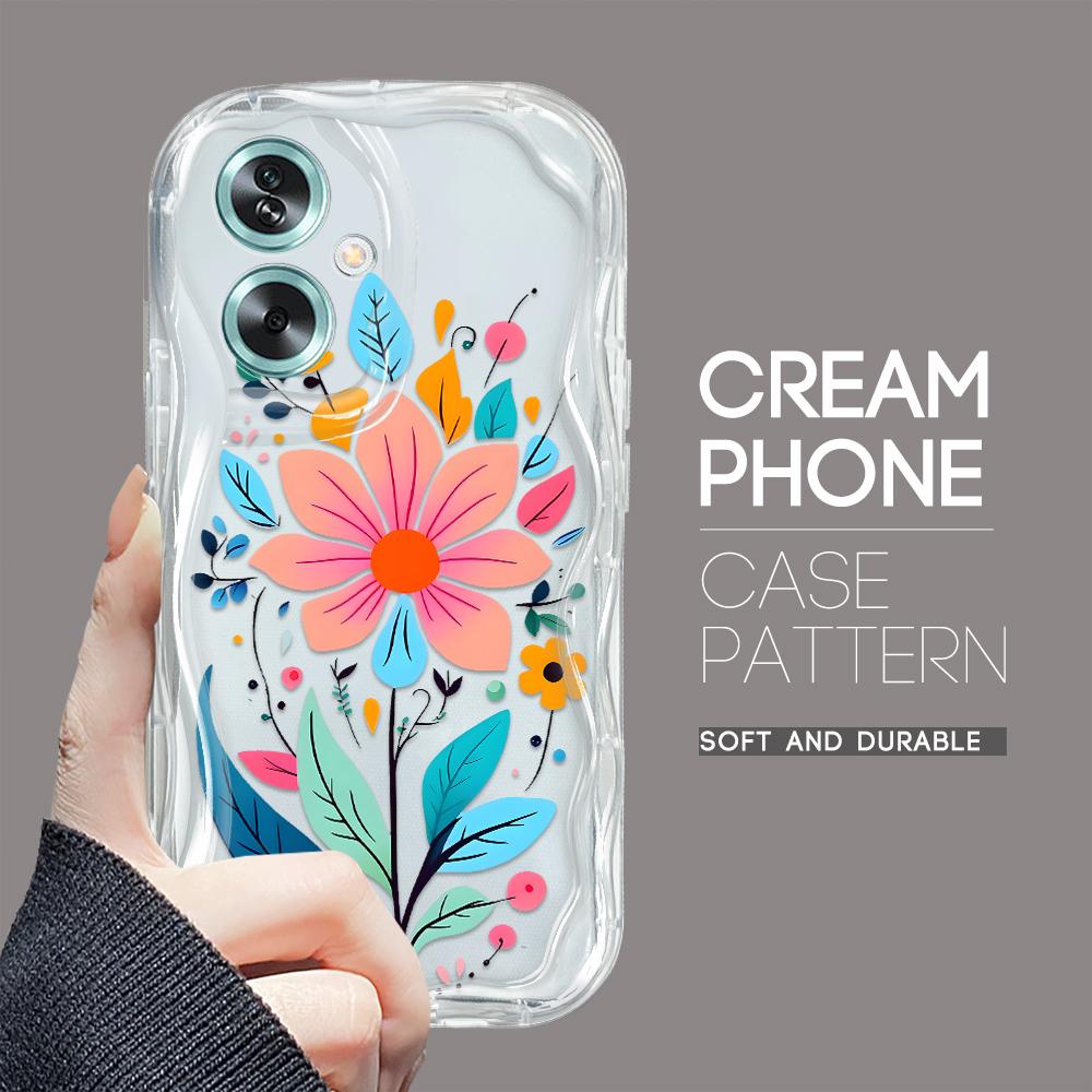 Lindo patrón de dibujos animados textura crema carcasa borde ondulado funda de silicona suave funda de teléfono para OPPO Reno Realme