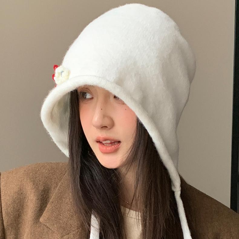 Autumn and Winter Lace-up Hat Women's Windproof and Warm Stack Hat Personalized Flower Hat