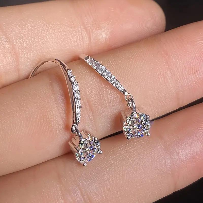 Micro-Set Zircon Earrings With Diamonds, Classic Four-Claw Simple And Exquisite Ear Hooks, Daily Commuting Versatile Earrings For Women