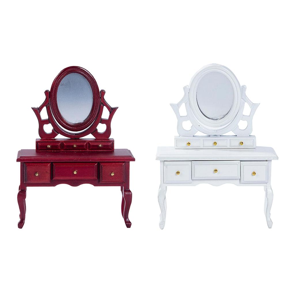 1/12 Wooden Dollhouse Miniature Indoor Dressing Table Model for Children Dolls Access Bedroom Bath Room Garden Decor