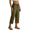 Women Casual Loose Fit Wide Leg Cropped Pants with Elastic Waist Drawstring and Side Pockets Cotton Linen Trousers