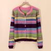 Women's Colorful Striped Long Sleeve Knitted Cardigan - Autumn 2025 Collection