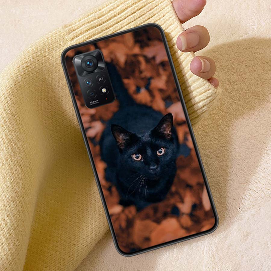 

Autumn Maple Leaf Black Cat Phone Case For Redmi Note 13 14 15 Pro Plus 12 13C 12C 15C 9 10 10C 9T 9C 9A TPU Soft Cover Clear Ce Redmi 9A