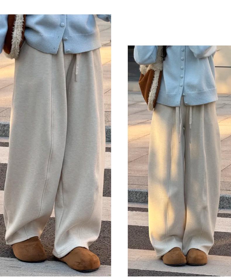 Women's Coffee-Colored High-Waisted Wide-Leg Pants - Mid-Rise with Thickened Fabric for Slimming Effect - Autumn/Winter 2025