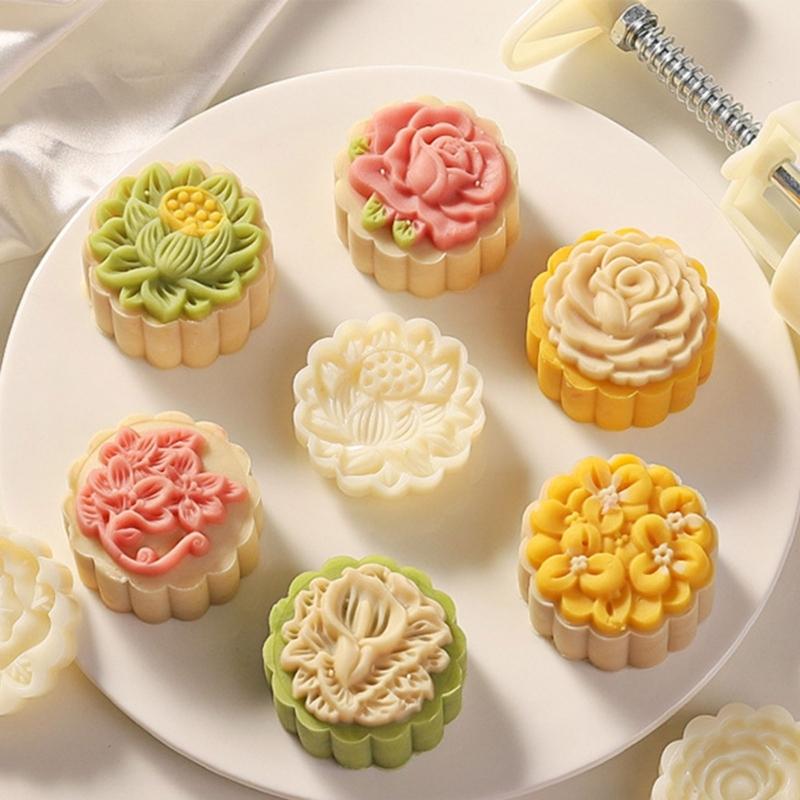 Hand-Pressure Moon Cake Mold Flower Shape Cookie Stamps Moon Cake Maker MidAutumn Festival DIY Cookie Pastry Tool