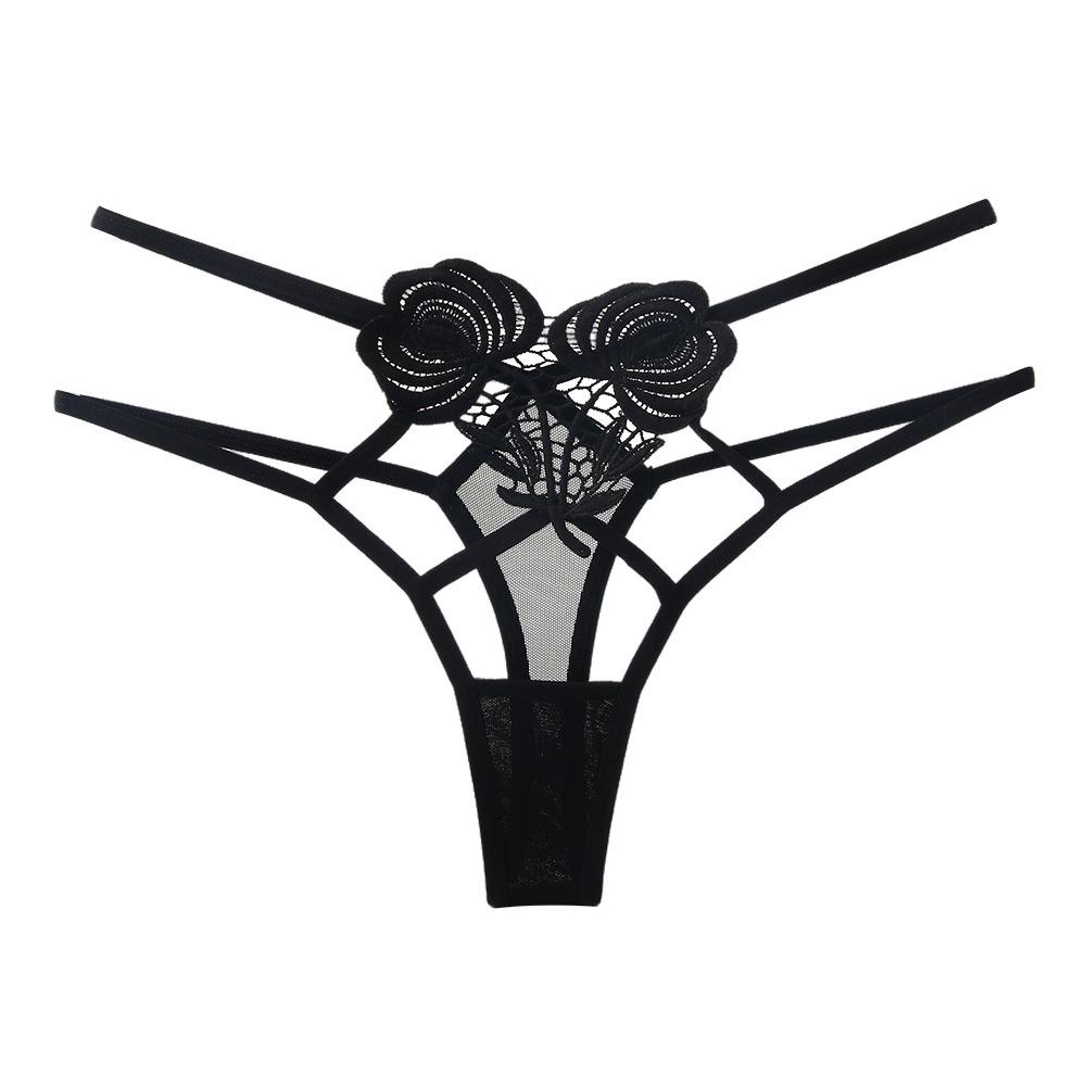 Bundled Design Thong Female Sexy Water-soluble Flower Hollow Mesh Interwoven Thin Belt Seductive Mood Panties 2298