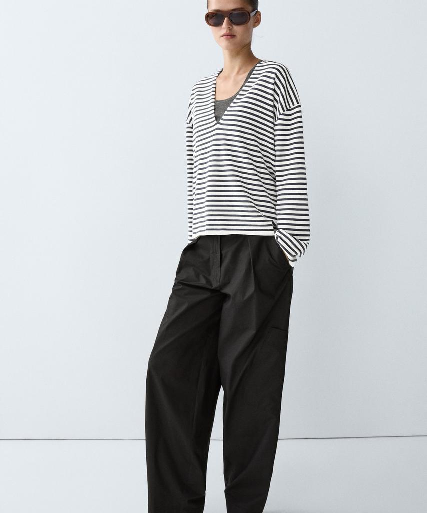 Masimodutti Striped V-Neck Knit Sweater