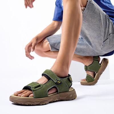 Herren Flats mit weicher Sohle Sommer Herren Anti-Samt Modische Strandsandalen Hausschuhe Outdoor Rutschfest Handgefertigt Leder Strandsandalen