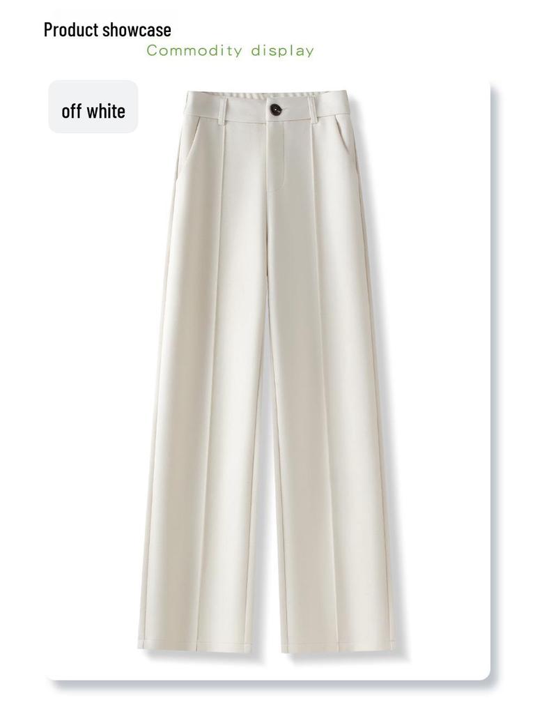Beige Fleece-Lined Wide-Leg Woolen Pants for Women - New 2024 Autumn/Winter Collection