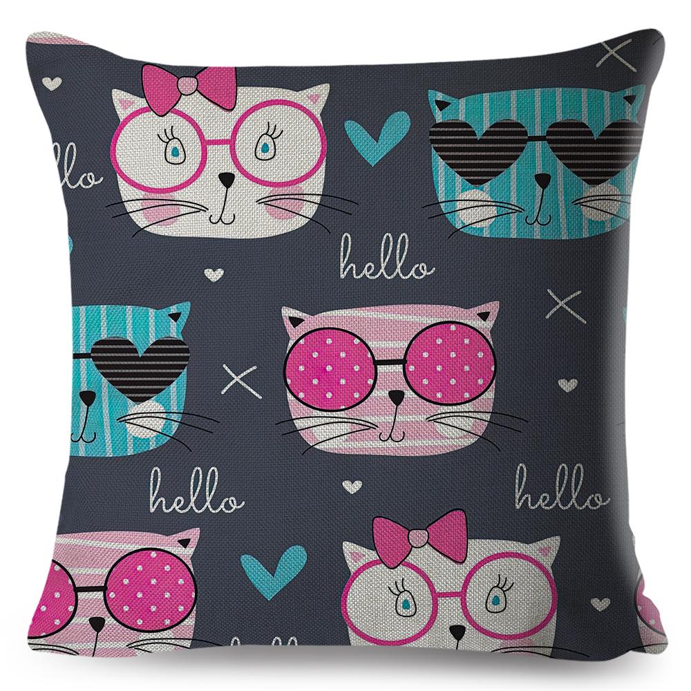 Playful Cat Pattern Design Double Sided Printed Living Room Bedroom Decor Cushion Cover