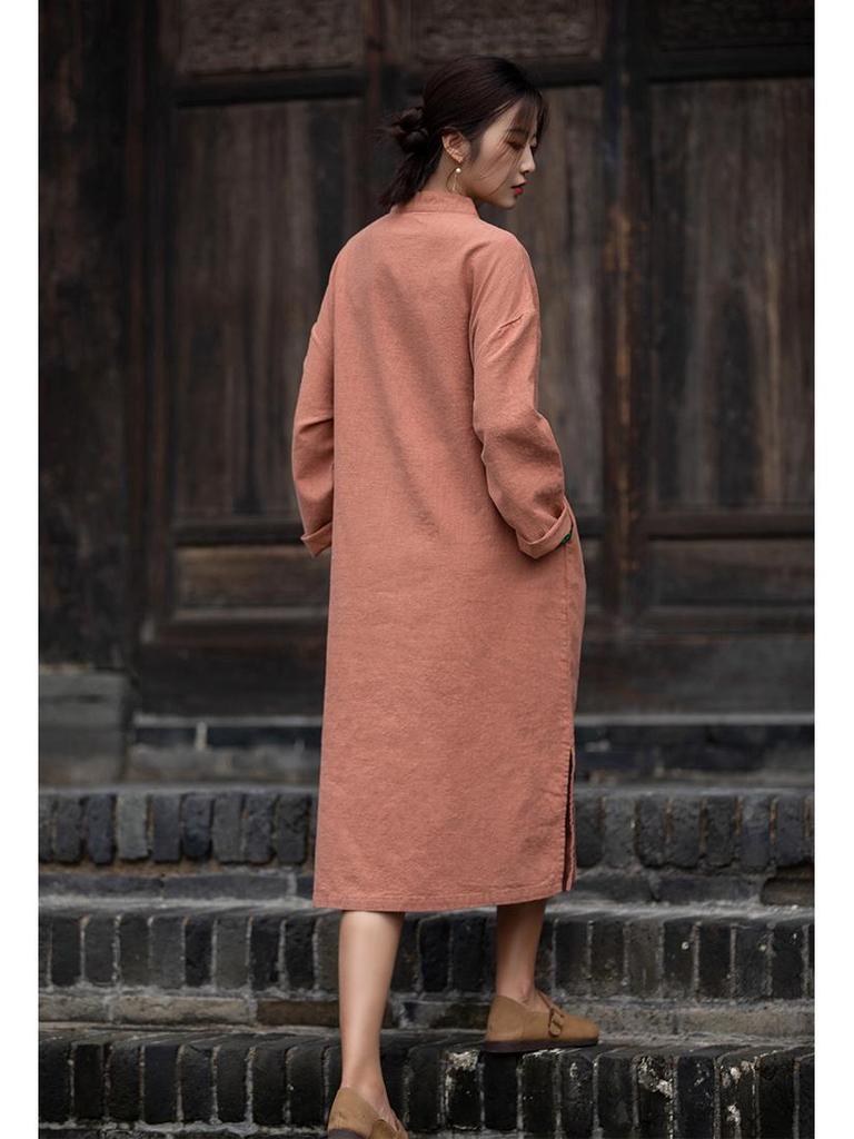 2026 Spring Chinese Style Handmade Frog Button Patchwork Slimming Zen Qipao Dress for Women