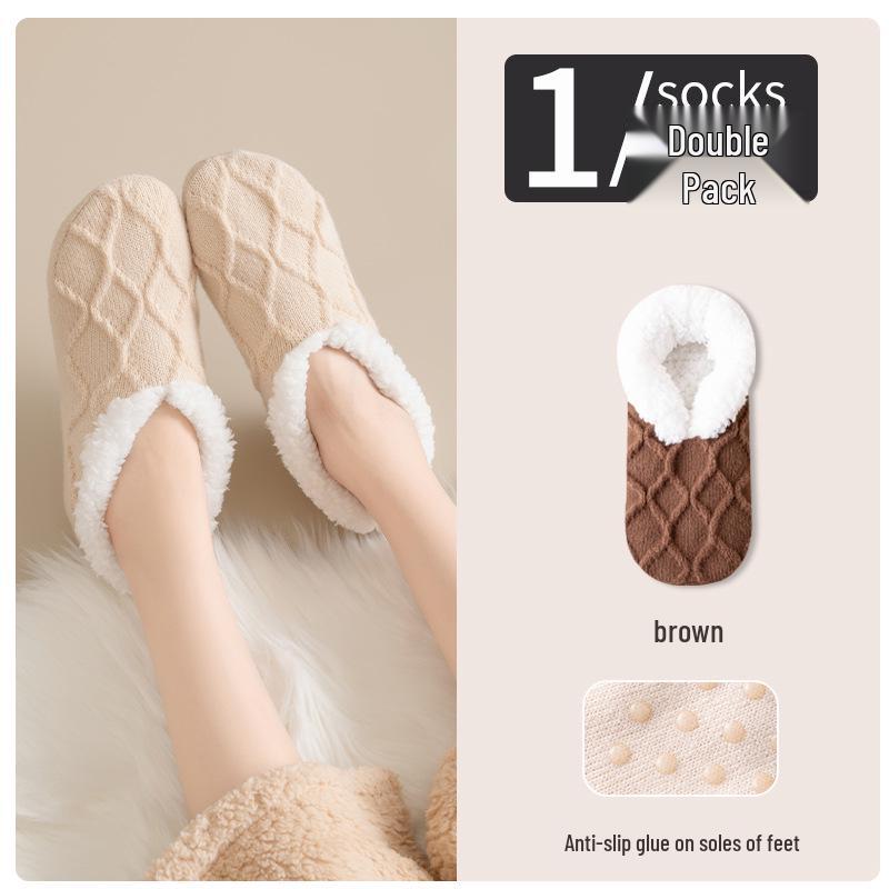 

Женские теплые плюшевые домашние носки – Толстый вельвет из кораллового флиса для осени и зимы, Идеальны для дома и послеродового комфорта. One Size