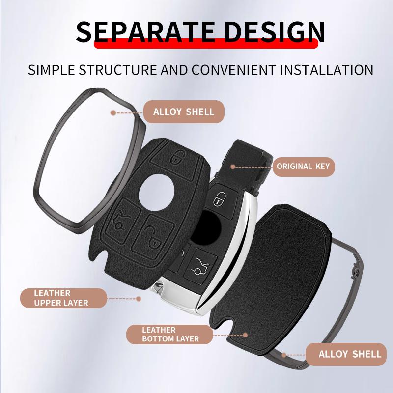 Metal Leather Car Key Case Cover For Mercedes Benz A B C E Class Gls Gla Glk Glc Cls Cla Amg W204 W205 W212 W463 W176 Keychain
