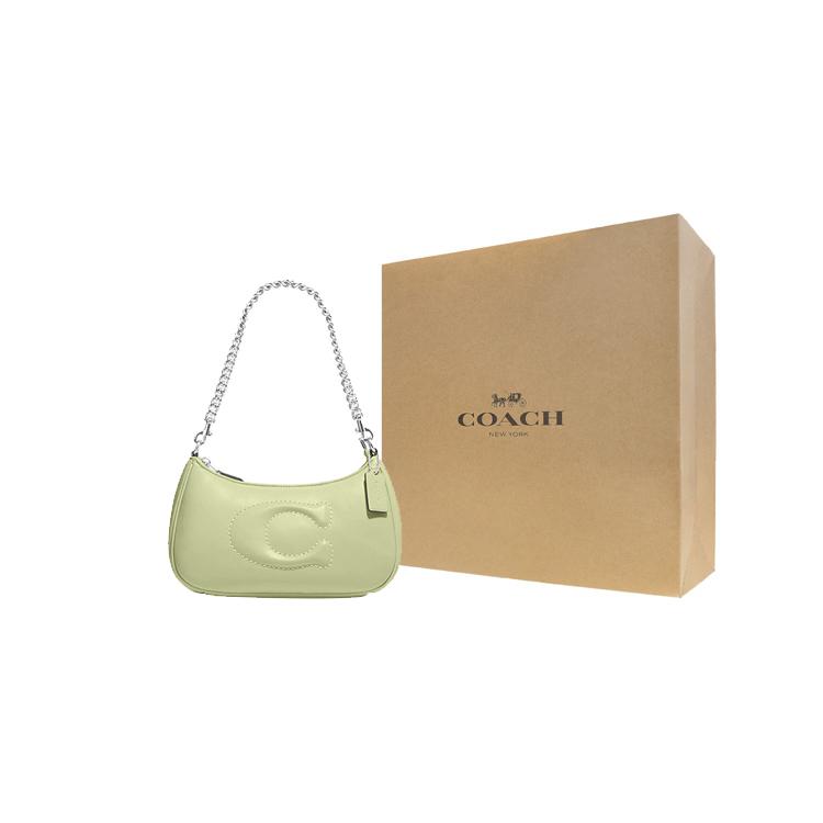 New COACH Teri Leather Shoulder Bag, Handbag, Shoulder Bag Medium Size Women's Green CJ608-SVM97
