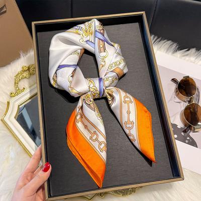 Luxury Brand Silk Satin Head Scarf For Women Chain Print Kerchief Neck Scarfs 70cm Square Shawls and Wrpas Scarves For Ladies