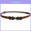 Womens Narrow Leather Waist Band For Dresses With Polished Finish And Rose Motif For Everyday Wear