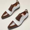New Men's Pointed White Black Brown Mixed Brogues Leather Shoes Italian Gentleman Wedding Dress Formal Party Business Footwear