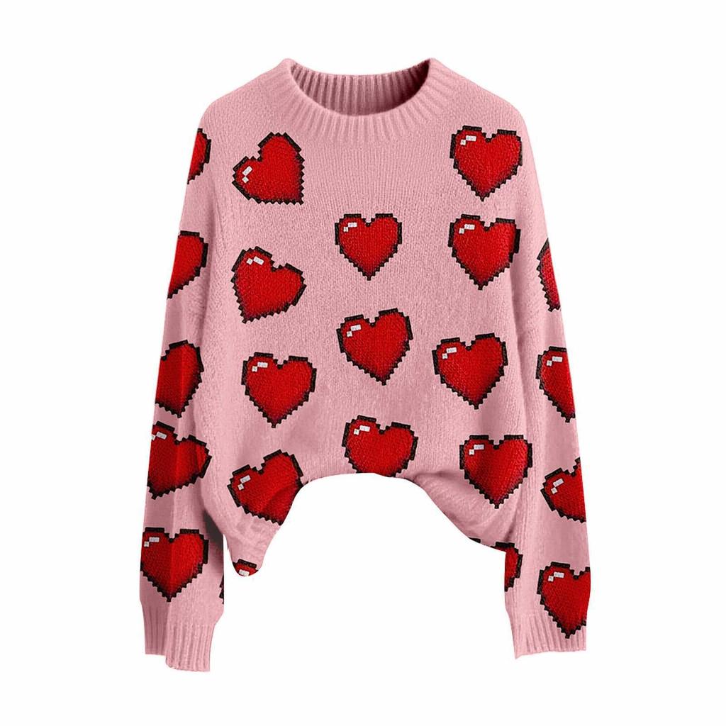 Valentine's Day Heart Long Sleeve Pullover Sweater - European & American Autumn/Winter 2026 Collection