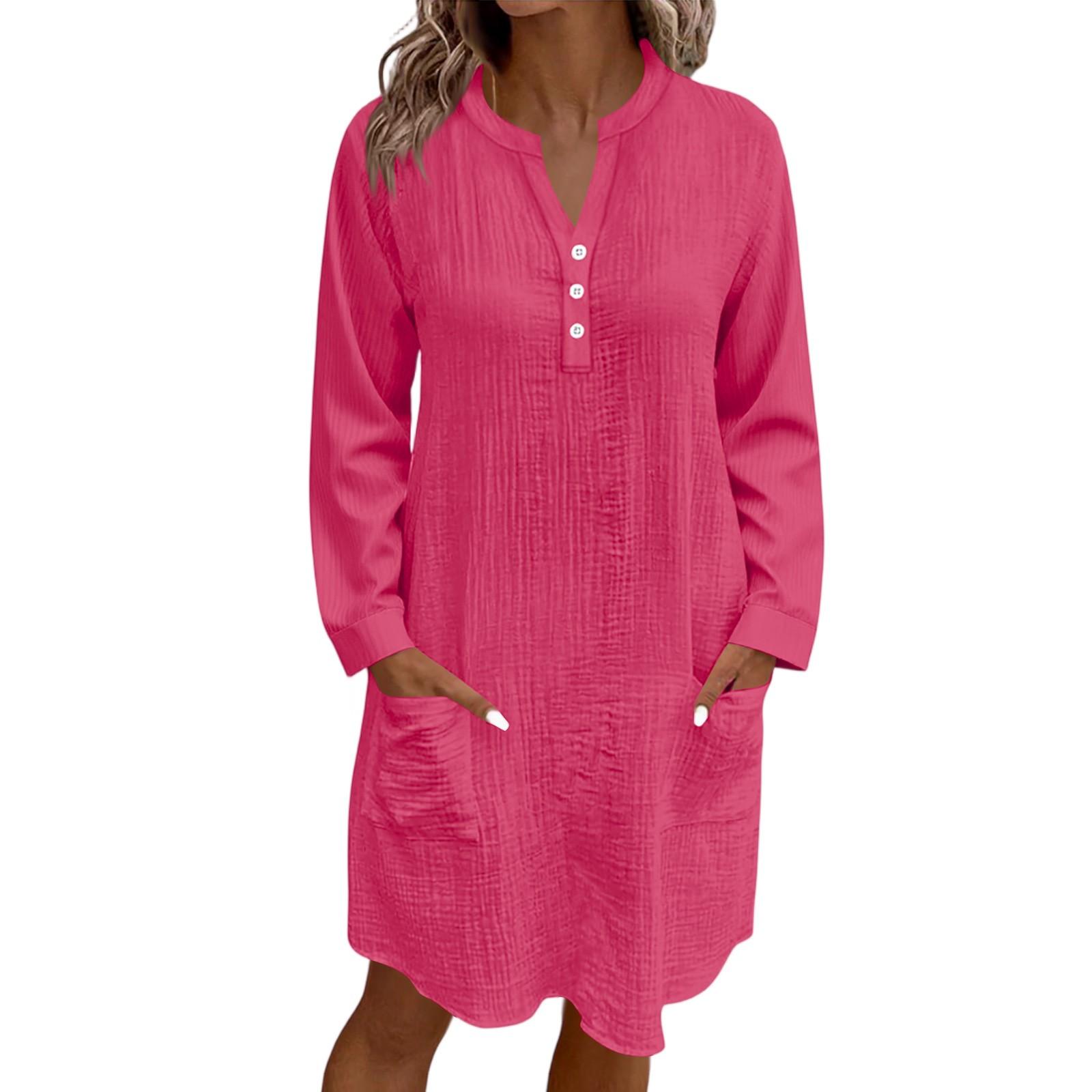 

Женское повседневное однотонное свободное пляжное платье с V-образным вырезом, пуговицами и длинными рукавами, с карманами XL