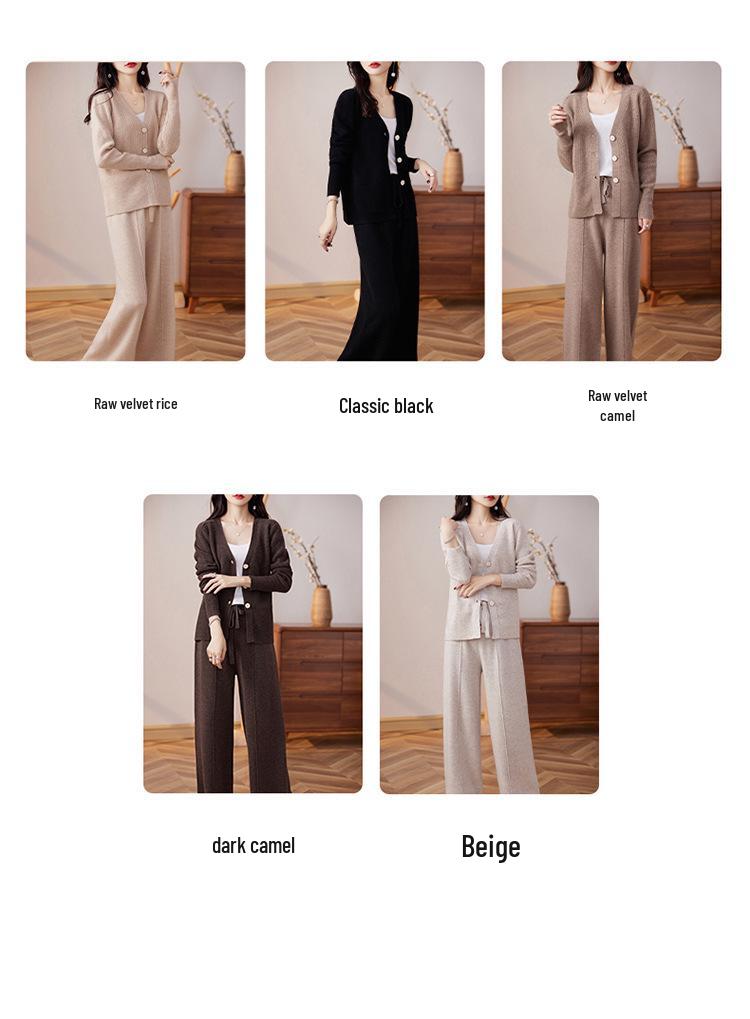 2023 Fashion Plus Size Wide-Leg Pants & Long Sleeve Wool Cardigan Set for Spring & Autumn