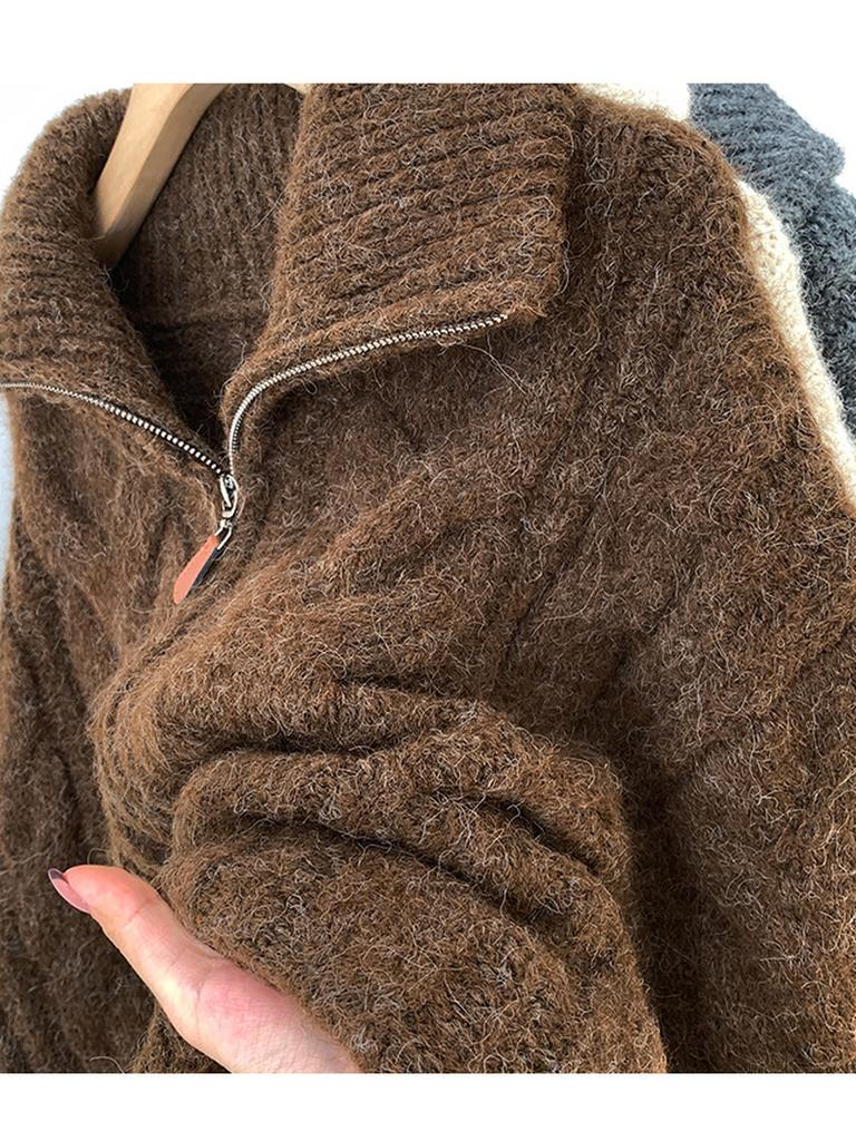 Oversized Chunky Cable Knit Sweater Coat for Women, Autumn Winter High-End Casual Knit Cardigan Top