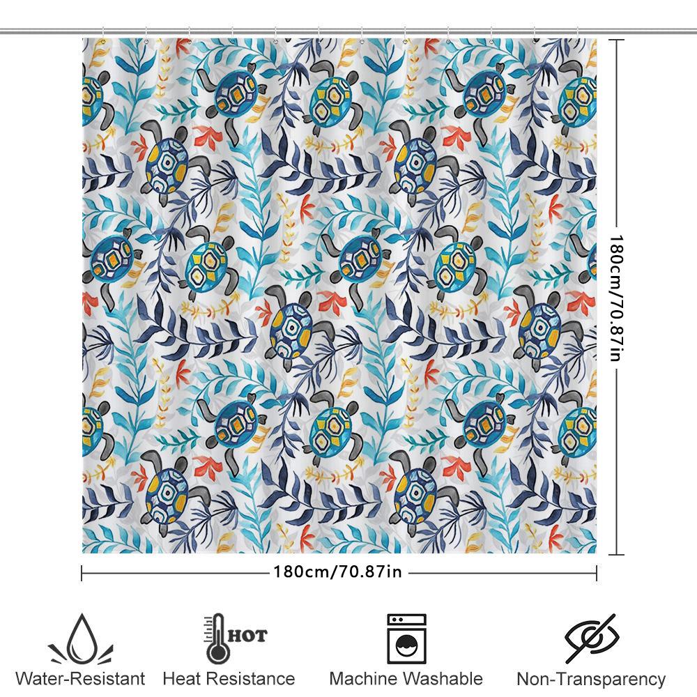 Ocean Turtle Shower Curtain Sea Life Coastal Bathroom Decor Tropical Beach Themed Waterproof Fabric Backdrop