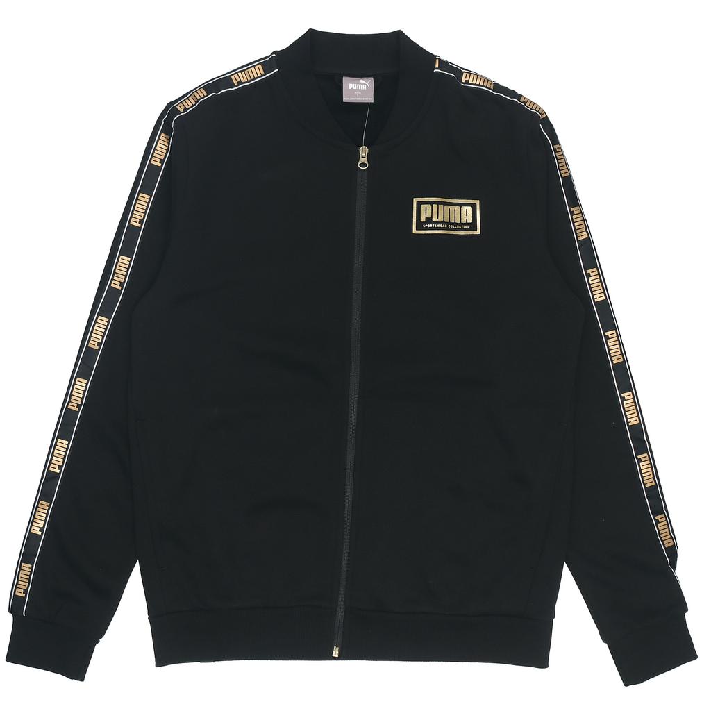 Puma Holiday Logo Print Gold Stamped Fleece Lined Thermal Athleisure Jacket Men's Black 582307-01