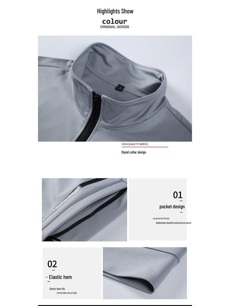 Men's Plus Size Cotton Casual Sports Set - Spring/Autumn Stand Collar Jacket & Two-Piece Trend