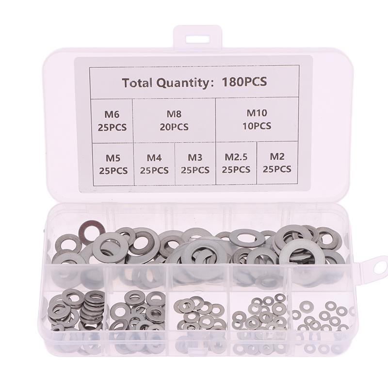180Pcs Stainless Steel Sealing Solid Gasket Washer M2 M2.5 M3 M4 M5 M6 M8 M10 Sump Plug Oil For General Repair Seal Ring Set