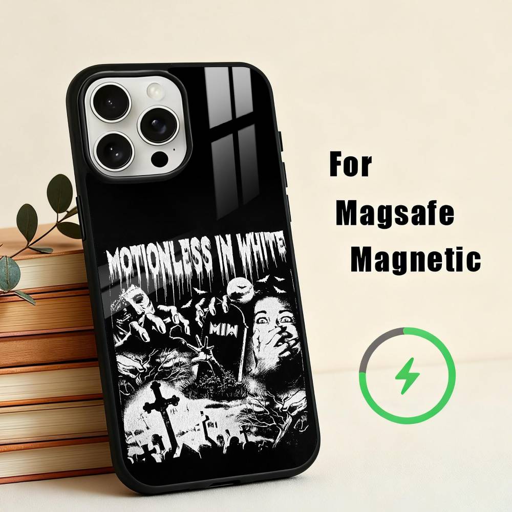 Custodia per Telefono M-Motionless in W-White Band per iPhone 17,16,15,14,13,12,Plus,Pro,Max per Ricarica Wireless Magnetica Magsafe