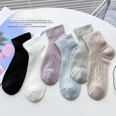 Damen Sommer Dünn Einfarbig Spitze Atmungsaktiv Mittellang Baumwolle Socken