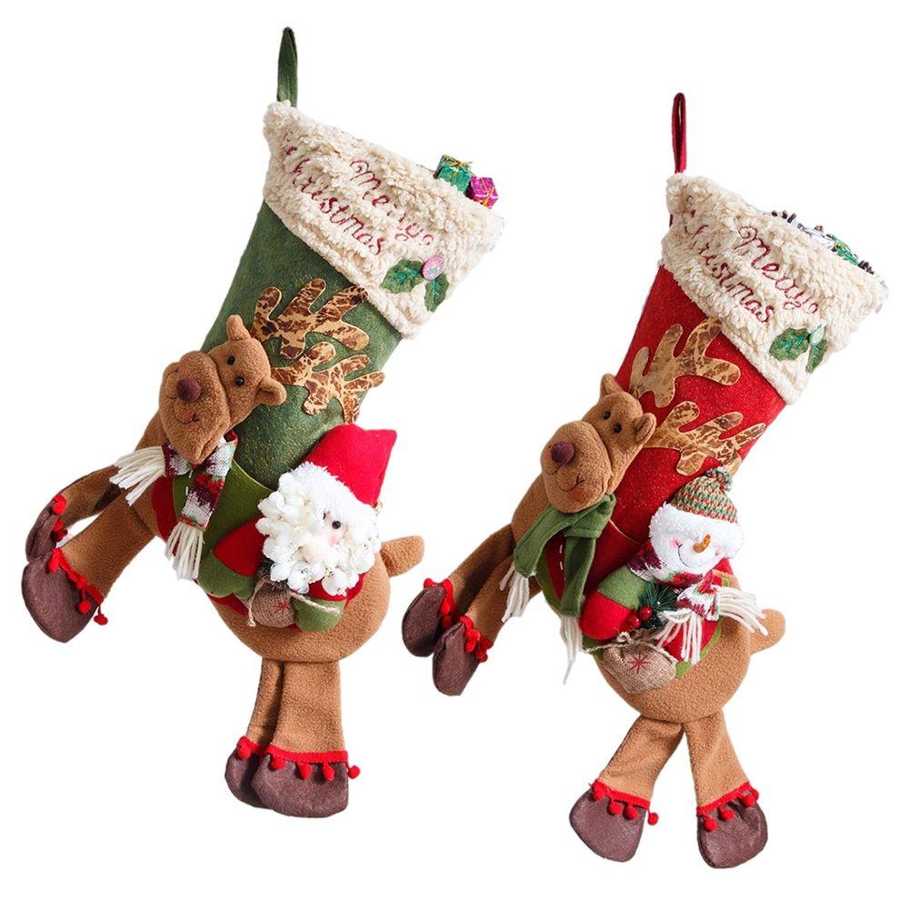 Decoration Plush Christmas Stockings Candy Gift Bag Christmas Ornaments Xmas Tree Hanging Decor