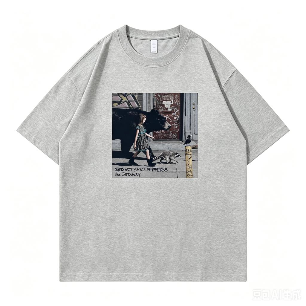 Red Chili Band Retro American Street Vintage Nirvana Relaxed Loose Cotton RoundNeck Rock ShortSleeve TShirt