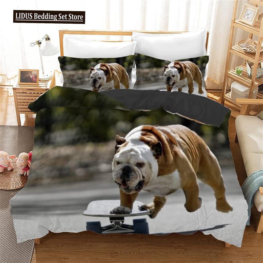 English Bulldog Duvet Cover Puppy Resting On A Sofa Funny Animal Photography Canine Decorative Seal Brown White Brown For Adults