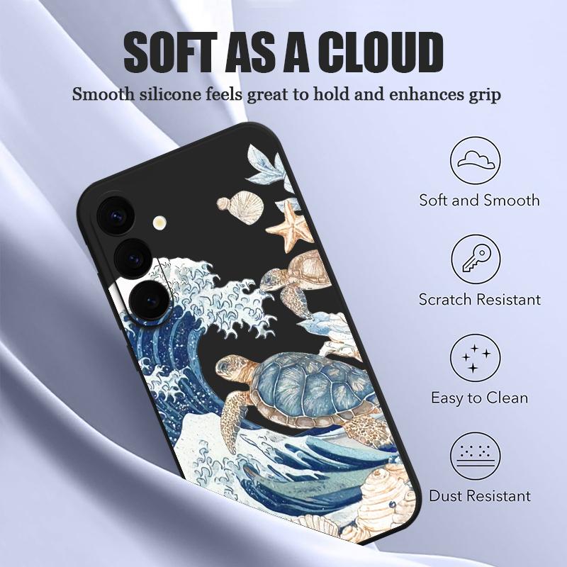 Ocean Wave Whales Pattern Case For Samsung Galaxy S26 Ultra S25 FE S24 S23 S22 Plus S21 FE Built-in Metal Plate Magnetic Silicone Cover