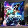 1PC Custom Name Dinosaur Monster Truck Adventure outdooor Flannel blankets Patterns Throw Blanket All-Season Soft Gift for Couch, Bed, Camping gifts