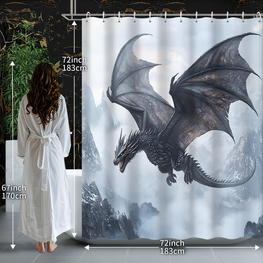 Mysterious dragon shower curtain - majestic flying creatures hanging on the living room wall, bedroom decoration - fantasy and