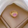 Luxury Romantic Pink Love Heart Zircon Rings for Women Gold Color Adjustable Open Copper Ring Wedding Party Accessories Gifts