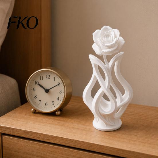 Platzsparende Schreibtischdekoration 3D-gedruckte Rosen-Skulptur, Hohlvase Blumenkunst-Figur mit matter Oberfläche, Künstlerische Blumenskulptur Minimalistisch