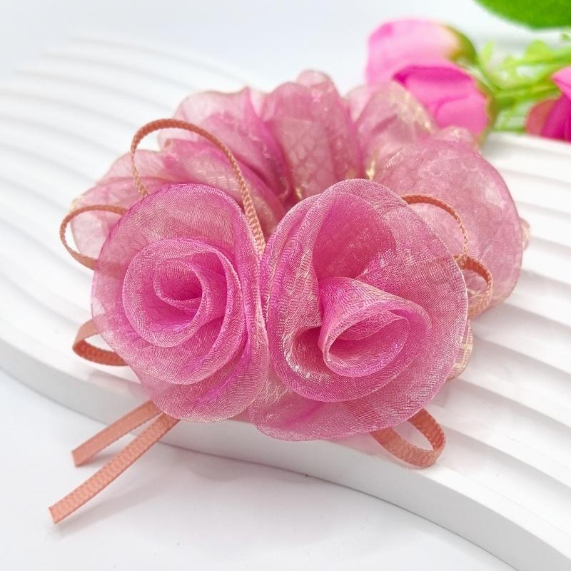 Korean Style High-end Rose Flower Scrunchie Fashionable Floral Hair Accessory Rose Flower Hair Tie Set  Rose Hair Scrunchie