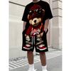 Características Masculinas de Verão Camiseta de Gola Redonda Estampada com Ursinho Teddy Retrô Shorts Largos Respiráveis Tamanho Grande Manga Curta Roupa Esportiva