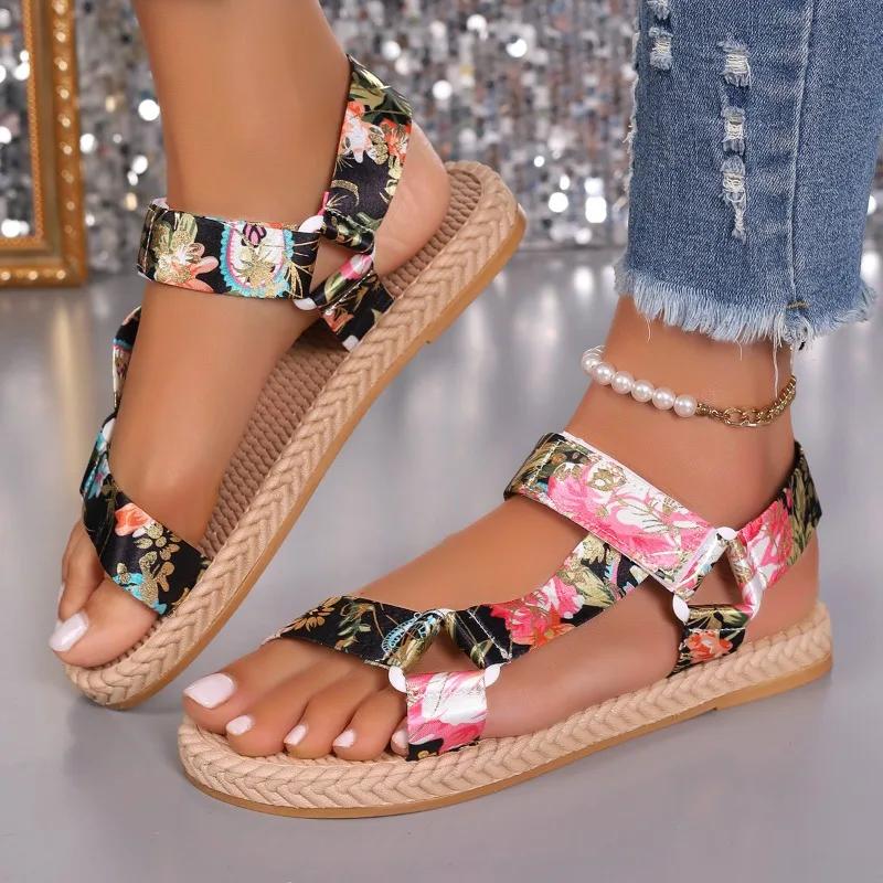 

Fashion Women s Sandals 2025 Summer New Hemp Rope Platform Footwear Ladies Beach Casual Sandals Comfortable Ethnic Style Shoes for Women 43 розовый