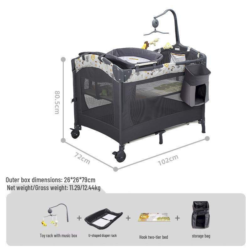 Tragbares Multifunktionales Babybett und King-Size-Bett-Kombi mit Wickeltisch für Säuglinge und Kleinkinder