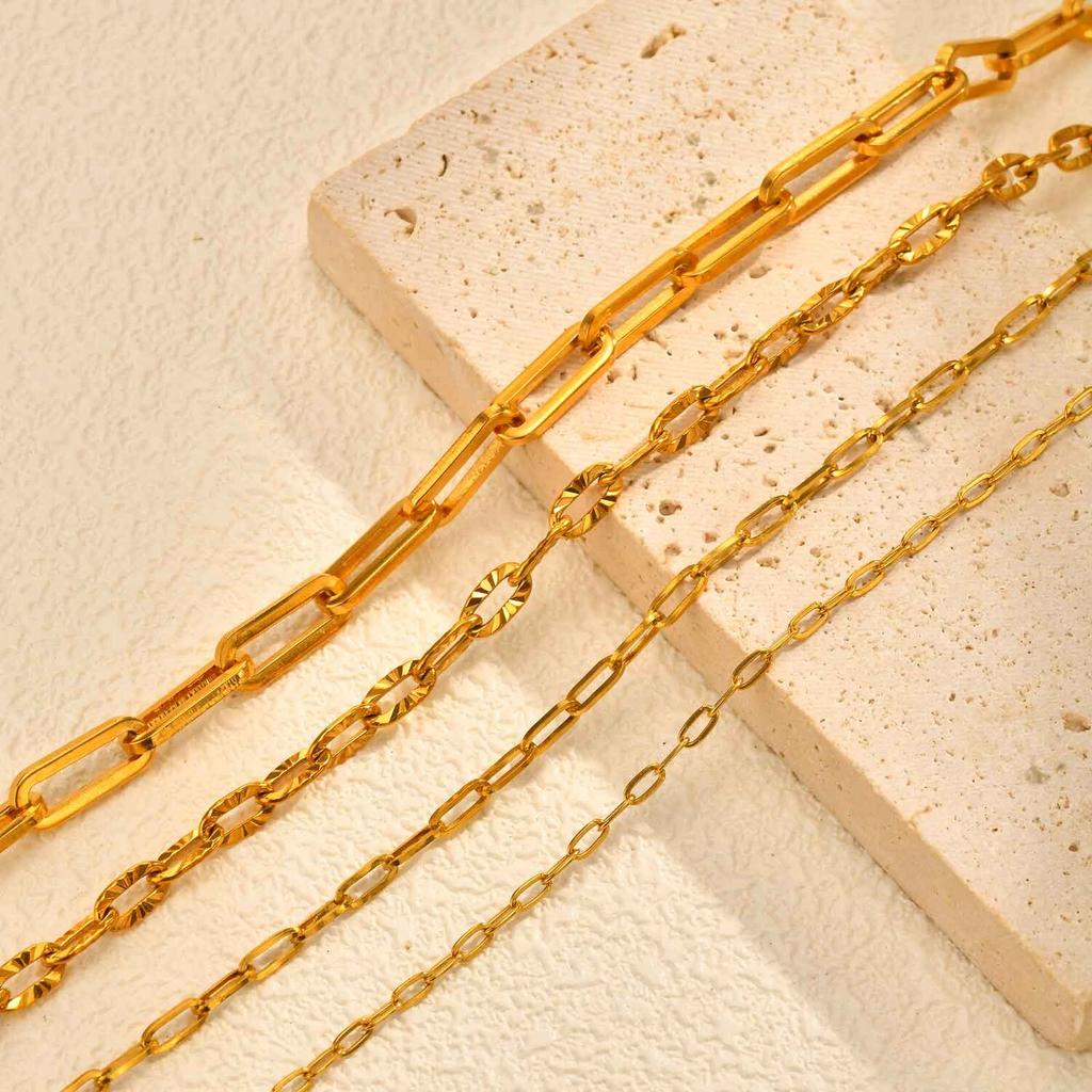 Gold Plated Stainless Steel Paperclip Chain Necklace For Women, Adjustable Rectangle Link Layering Choker Waterproof Jewelry