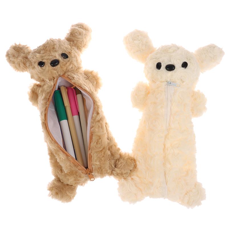 Lovely Bear Plush Pencil Bag Large Capacity Pencil Case School Supplies Stationery Storage Bags Cute Travel Cosmetic Bag