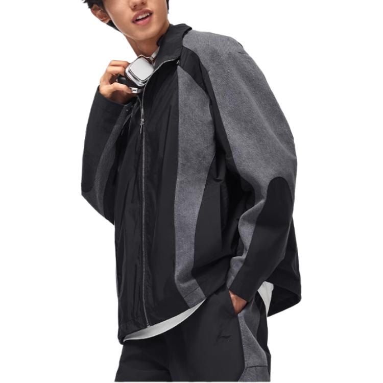 Li-Ning Color Block Stand Collar Windbreaker Men Outerwear Black AFDU017-2