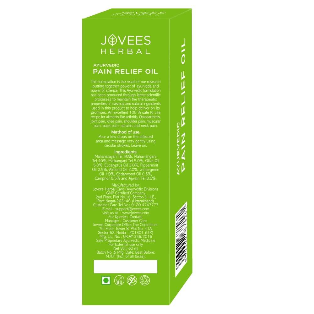 Jovees Herbal Pain Relief Oil 60 Ml For Joint Pain Muscle Back Knee Shoulder Relief Ayurvedic Formula