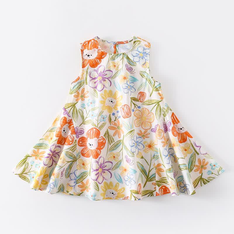 Duoxiluka Girls  Summer Cotton Sleeveless Princess Dress 100 цветок медведь